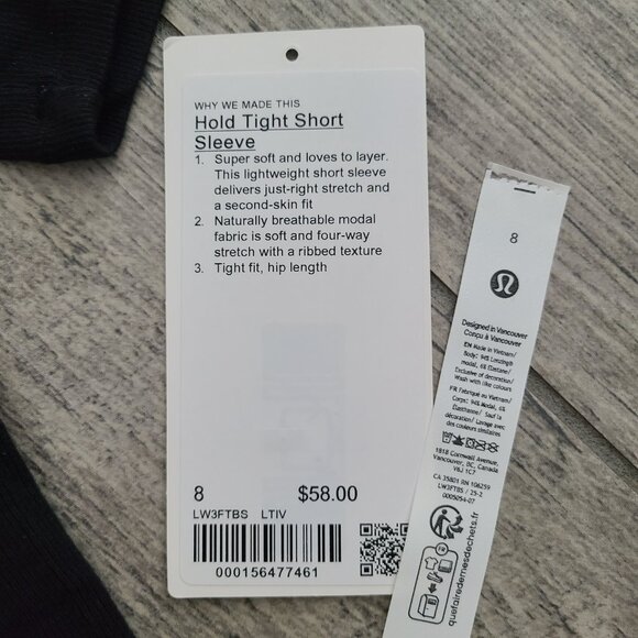 Lululemon Hold Tight Short Sleeve Black Tee Size 8 NWT - Picture 3 of 8